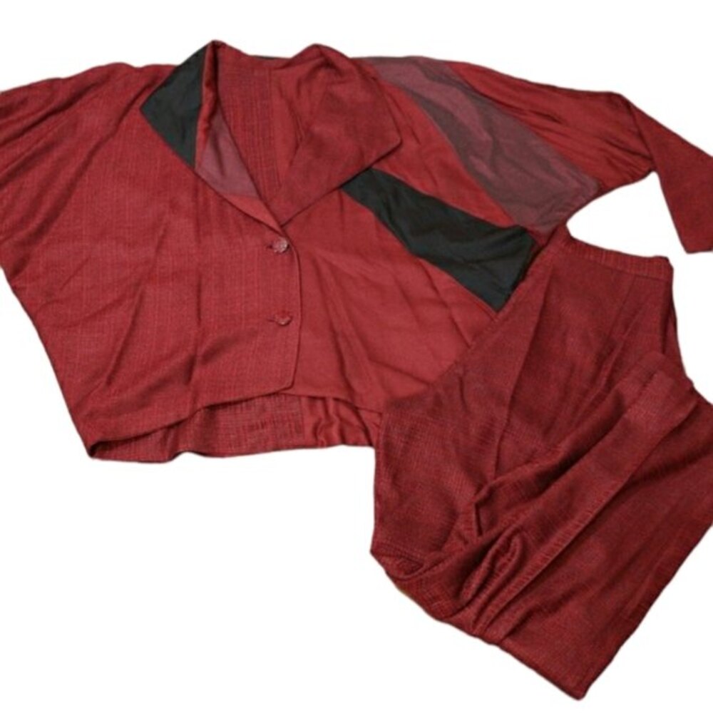 Alice Berry Vintage Red Oversize Doleman 80s Pant Suit Blazer Set Medium - Picture 2 of 16